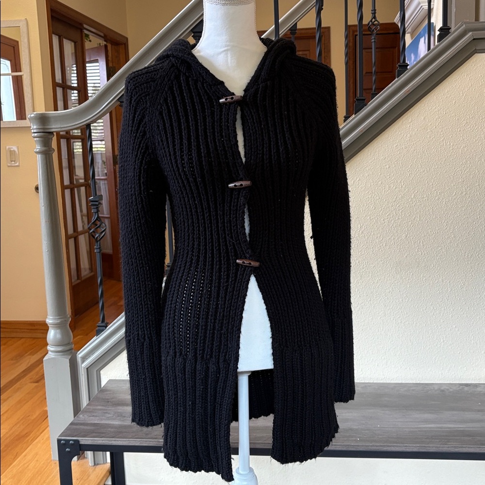 Guess Hooded Long Black Sweater Size Small